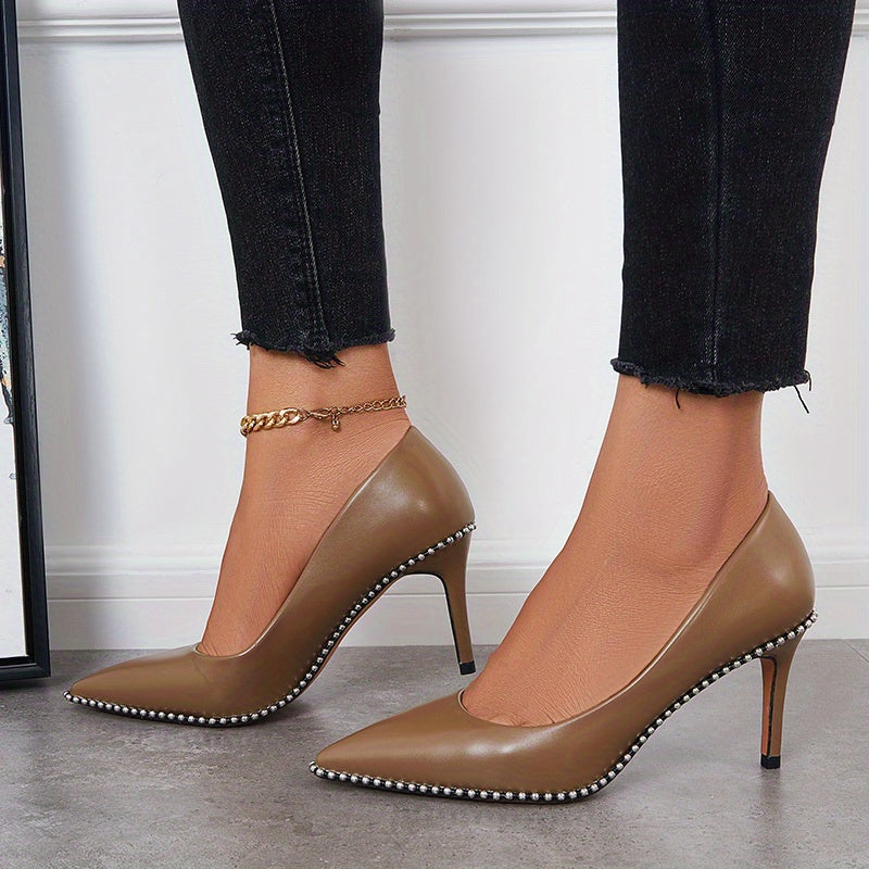 Sexy Pointed Toe High Heels Metal Beads Stiletto Heels Dress Pumps