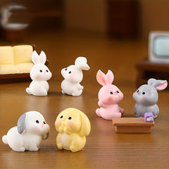 8pcs Mini Bunny Family Resin Ornaments for Micro Landscape Decoration