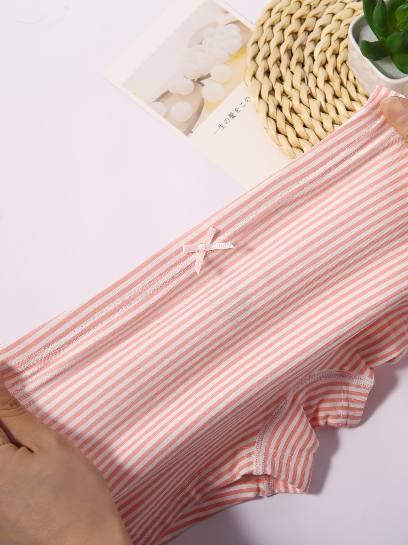 Girls Polka Dot Stripes Heart Graphic Bow High Waist Shortie Brief