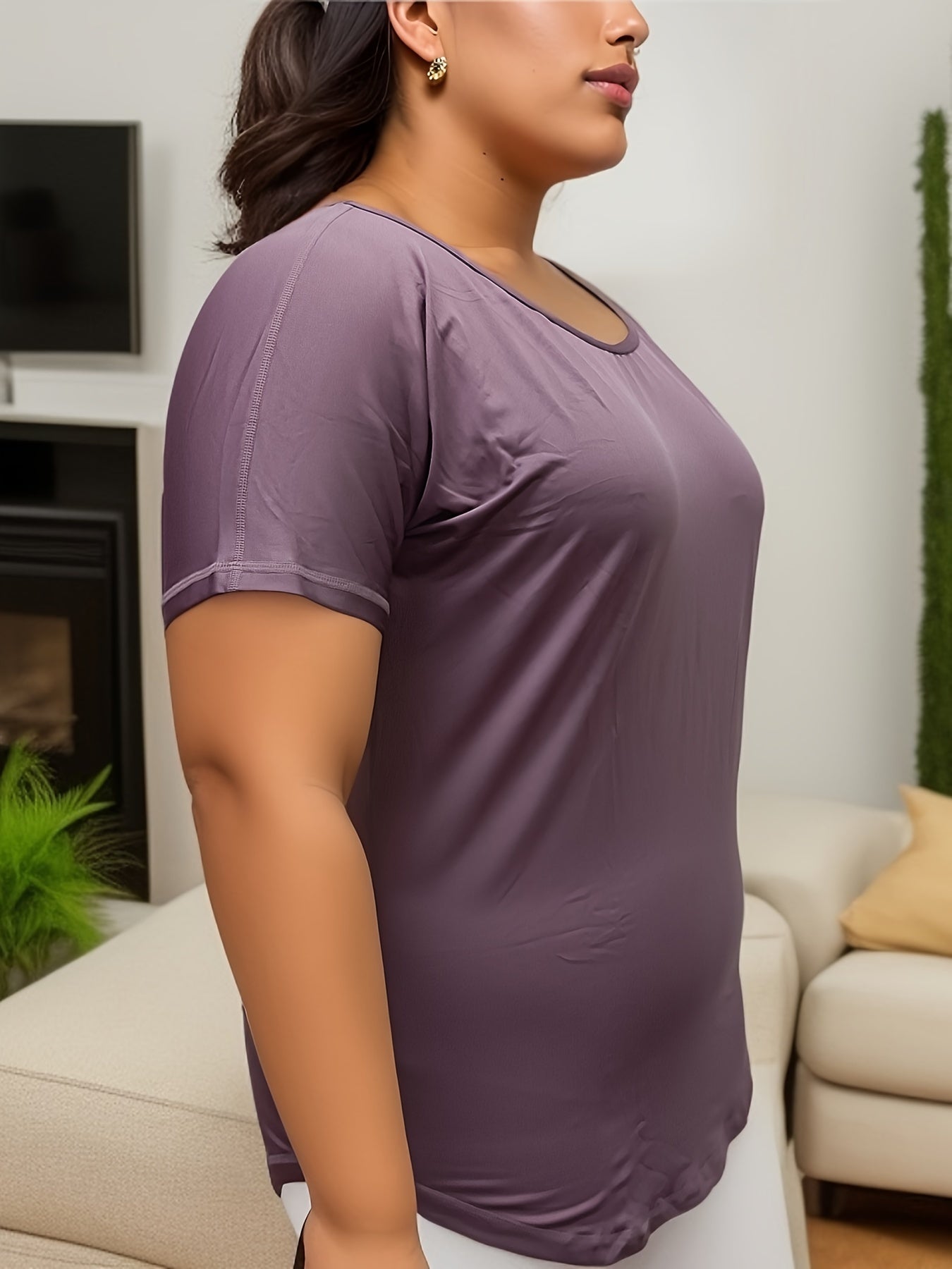 Solid Short Sleeve Round Neck Yoga Tee