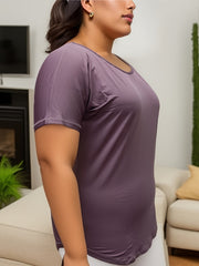 Solid Short Sleeve Round Neck Yoga Tee