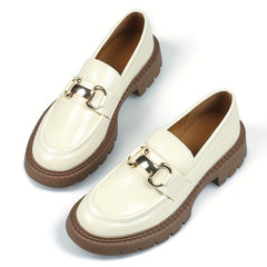 Metallic Chain Loafers Slip On Round Toe Platform Shoes