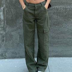 Wide Leg Cargo Denim Jeans Y2K Vintage Style Women's Clothing