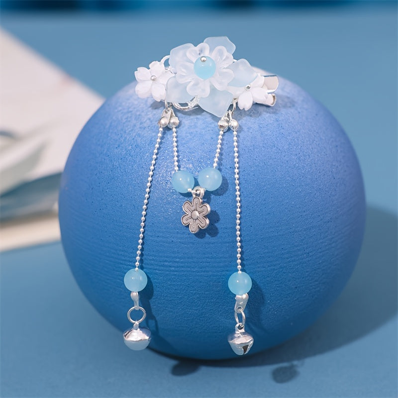 Girl's Hanfu Accessories Ribbon Headwear Tassel Flower Hair Clip