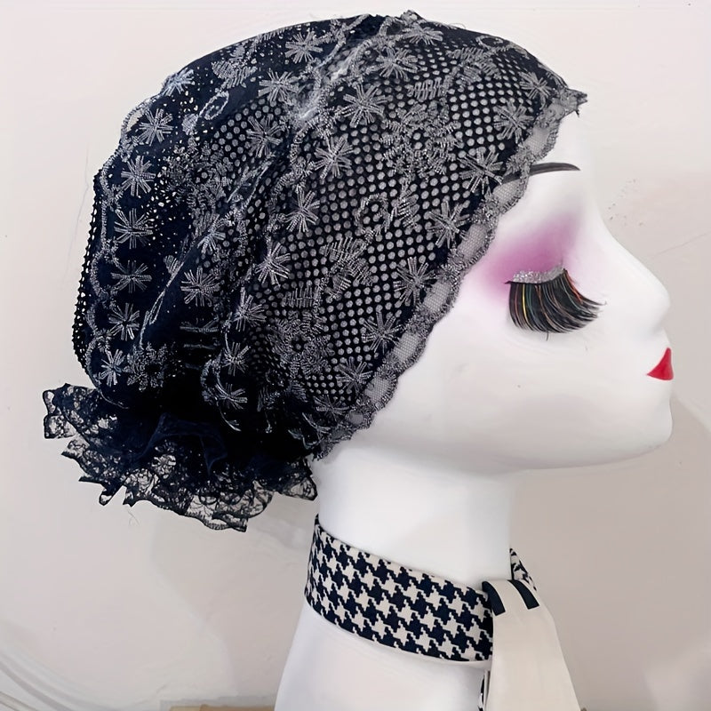 Lace Embroidery Turban Cap Vintage Beanie Women Ramadan Hijab Chemo Hats