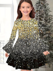Girls Sequin Print Long Sleeve Dress Spring Fall Gift