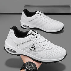 Men's Air Cushion Solid Sneakers Comfy Non Slip Lace Up Casual Shoes