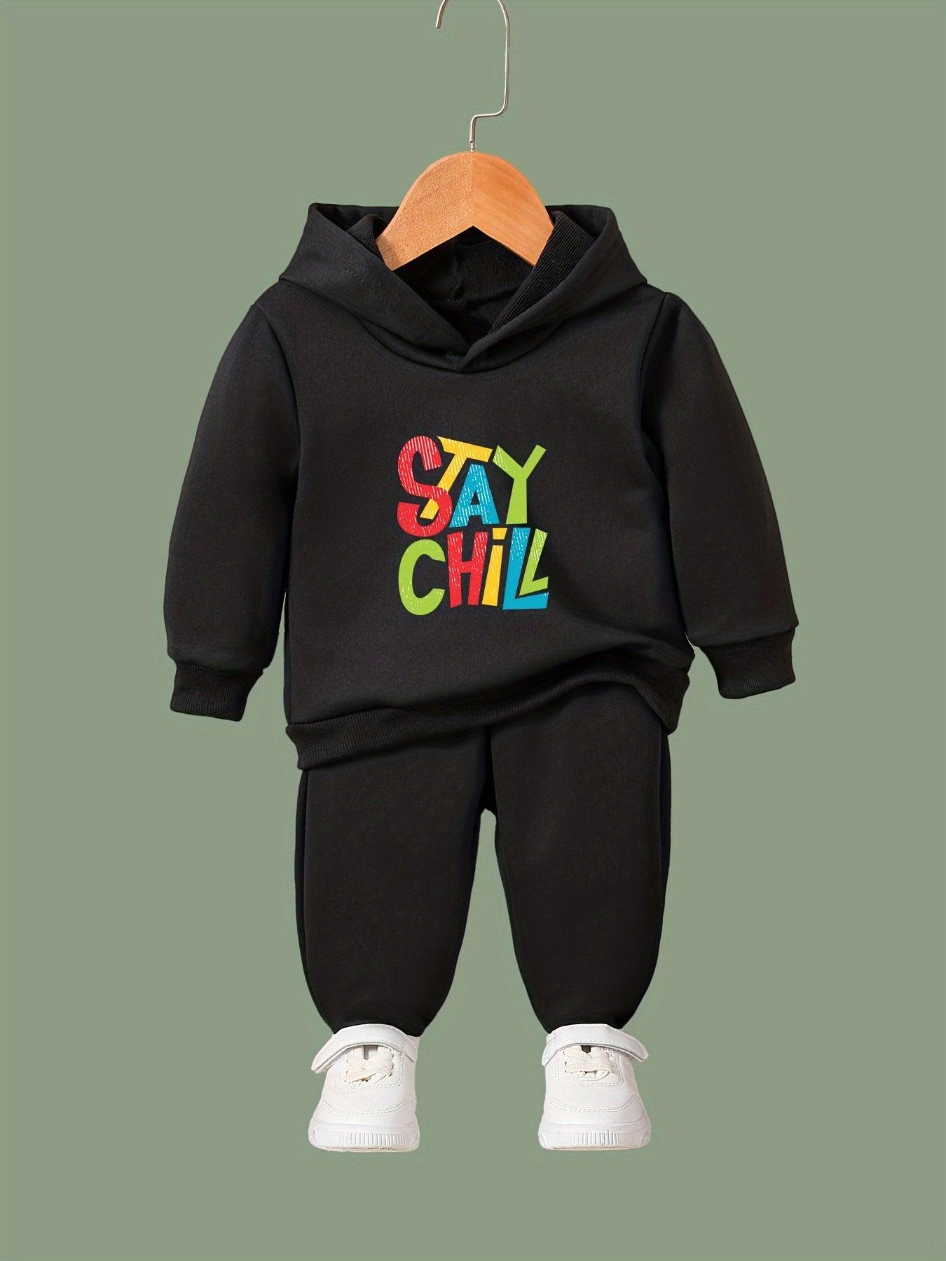 2pcs Stay Chill Print Outfits Girls Hoodies Jogger Pants Set