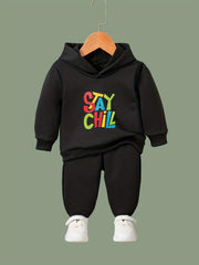 2pcs Stay Chill Print Outfits Girls Hoodies Jogger Pants Set