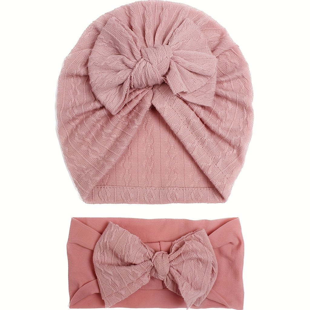 2 Baby Threaded Hat & Bow Hair Tie Hair Accessories All Seasons