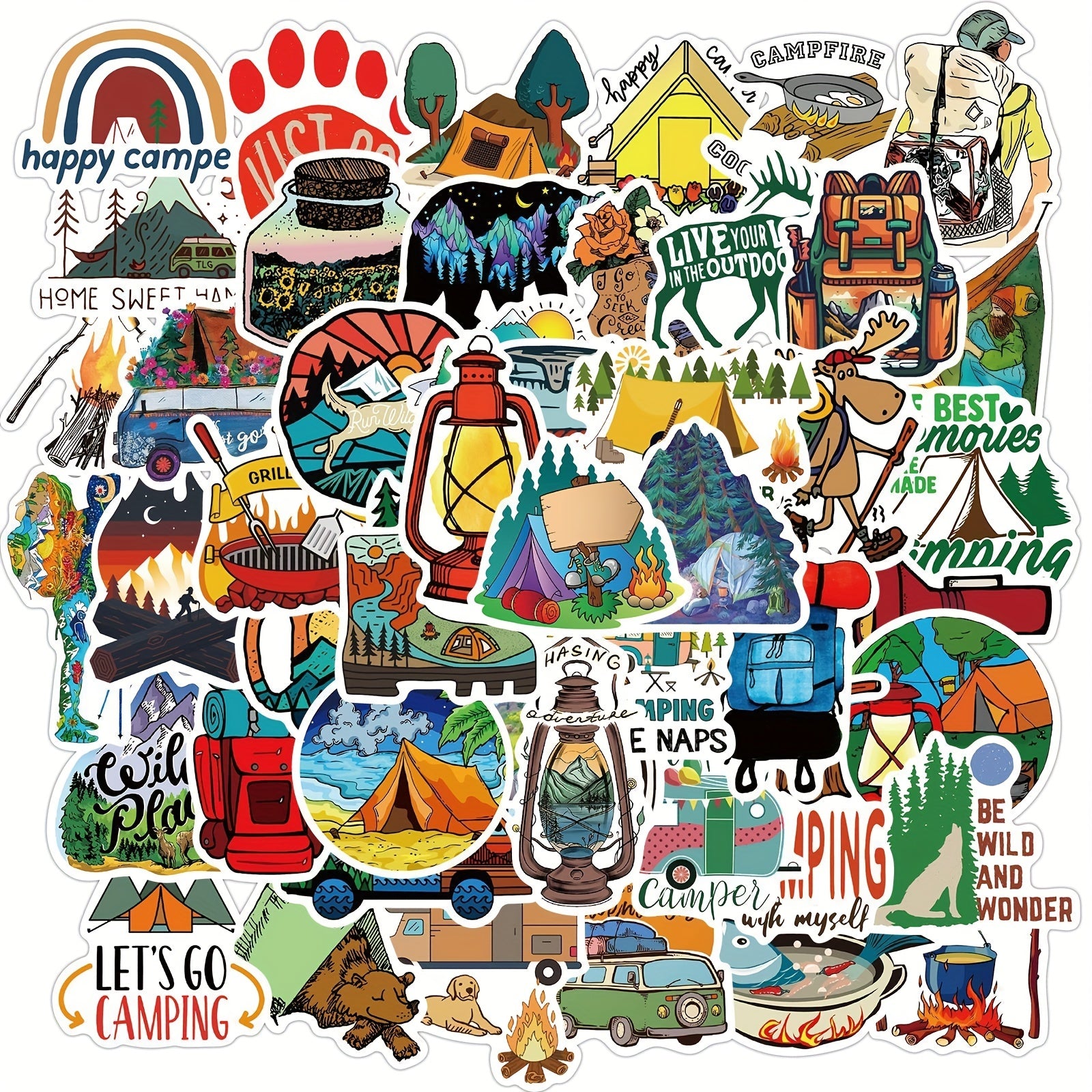 50pcs Outdoor Camping Sticker Waterproof Vinyl Sticker Pack for Teens