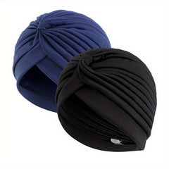 2pcs Pleated Turban Cap Head Wrap Elastic Hijab Hat Beanie Chemo Hats