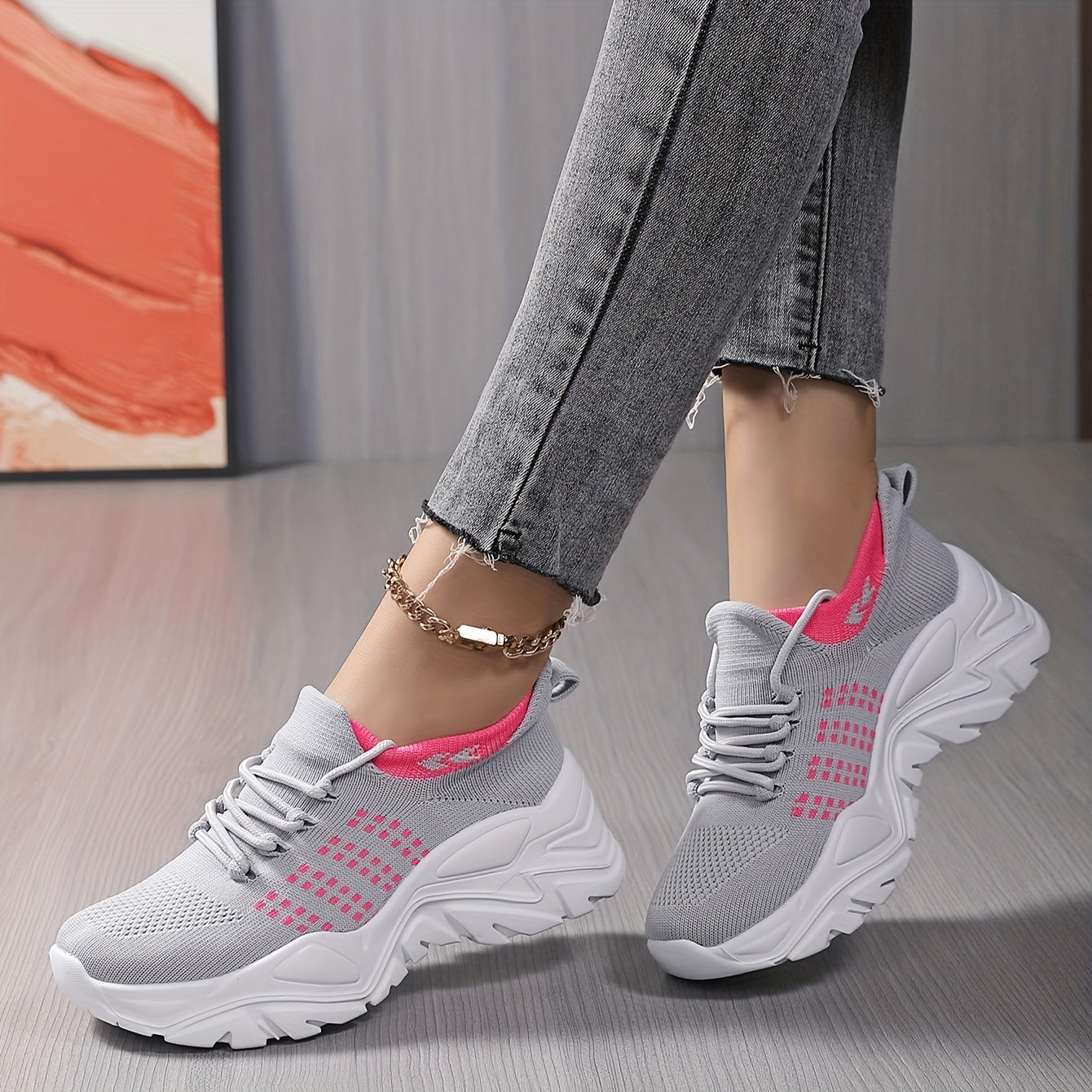 Women's Lace up Chunky Sneakers Non slip Platform Shoes