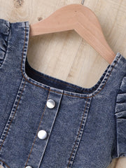 Y2K Denim Cropped Top & Shorts Set for Girls