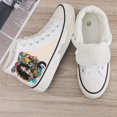 Anime Girl Print Plush Lined Thermal Chunky Canvas Sneakers