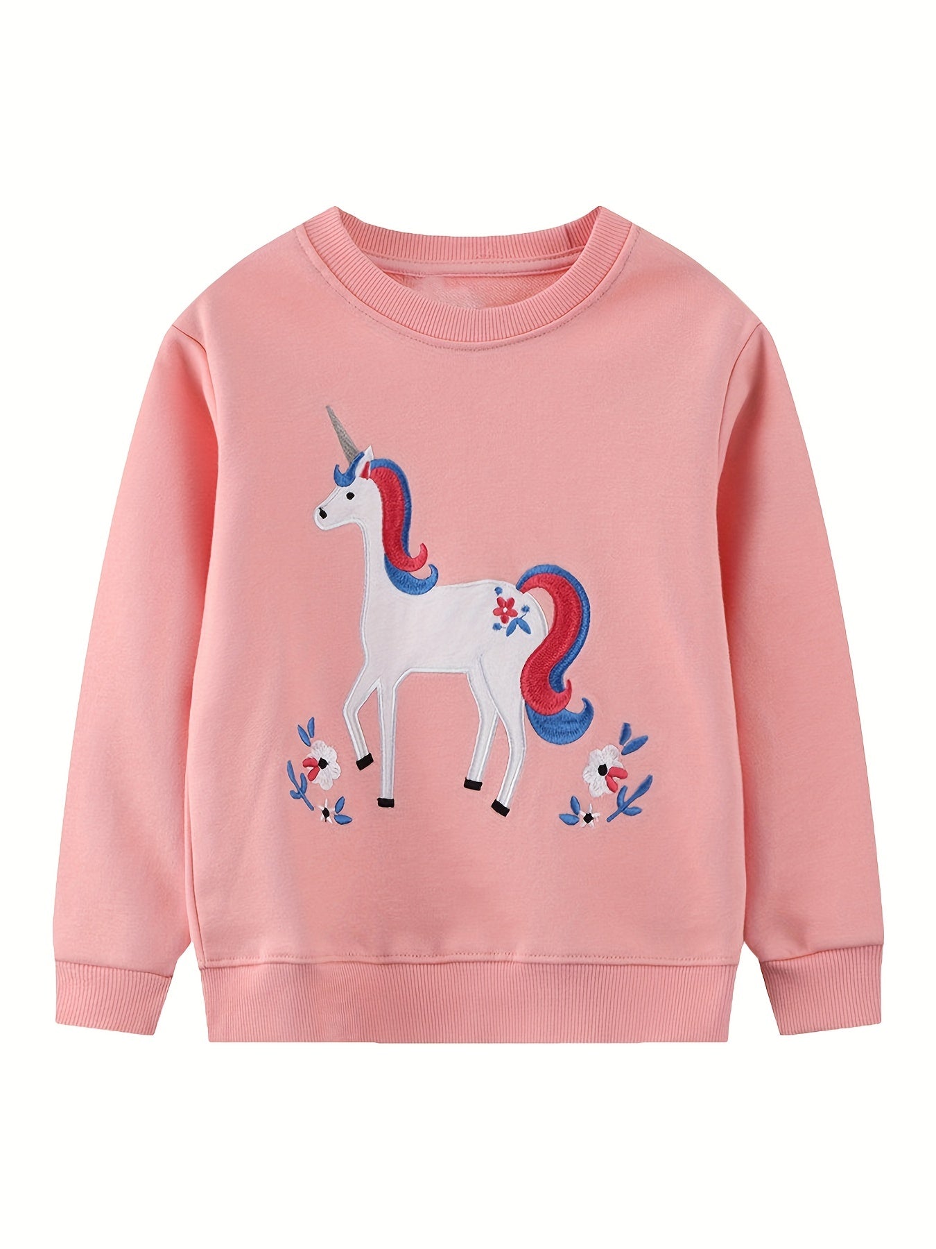 Girls Unicorn Print Crew Neck Sweatshirt for Sports Casual Outfit