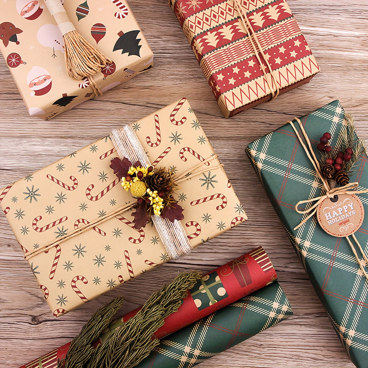 Retro Flower Art Wrapping Paper for Christmas Gifts
