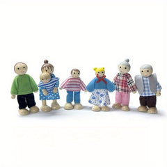 Wooden Family Figure Set 7pcs Mini Figures for Dollhouses Cosplay Birthday