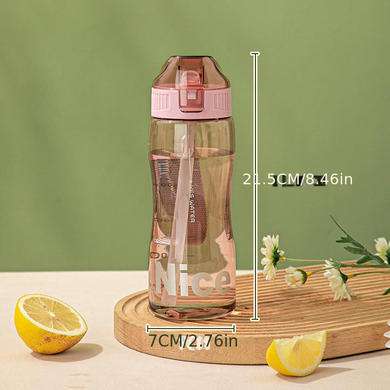 Leakproof Sports Water Bottle with Straw and Scale for Fitness Hiking