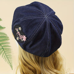 Vintage Denim Beret Hat Women Solid Beanie Casual Painter Cap Octagonal Hat