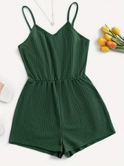 Waffle Knit Cami Romper Sleeveless Jumpsuit Women's Clothing