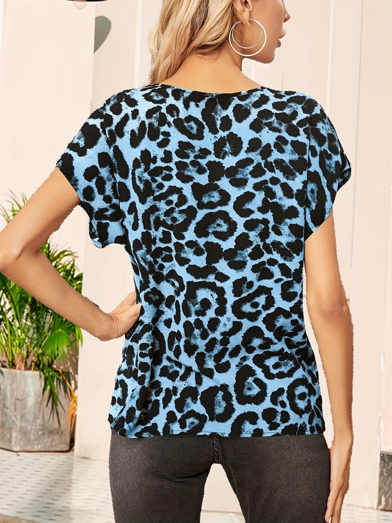 Leopard Print Cap Sleeve Top for Women