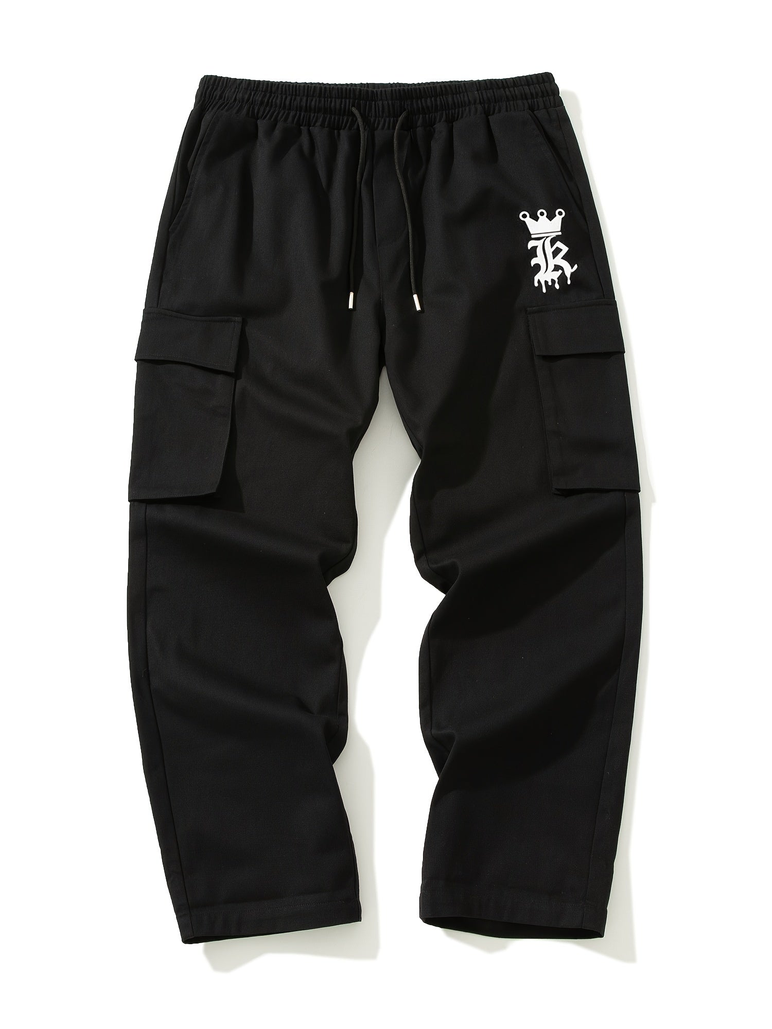 Men's Double Pocket Creative K Graphic Print Cropped Drawstring Cargo Pants