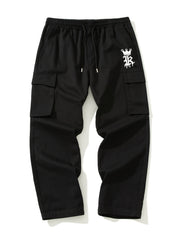 Men's Double Pocket Creative K Graphic Print Cropped Drawstring Cargo Pants