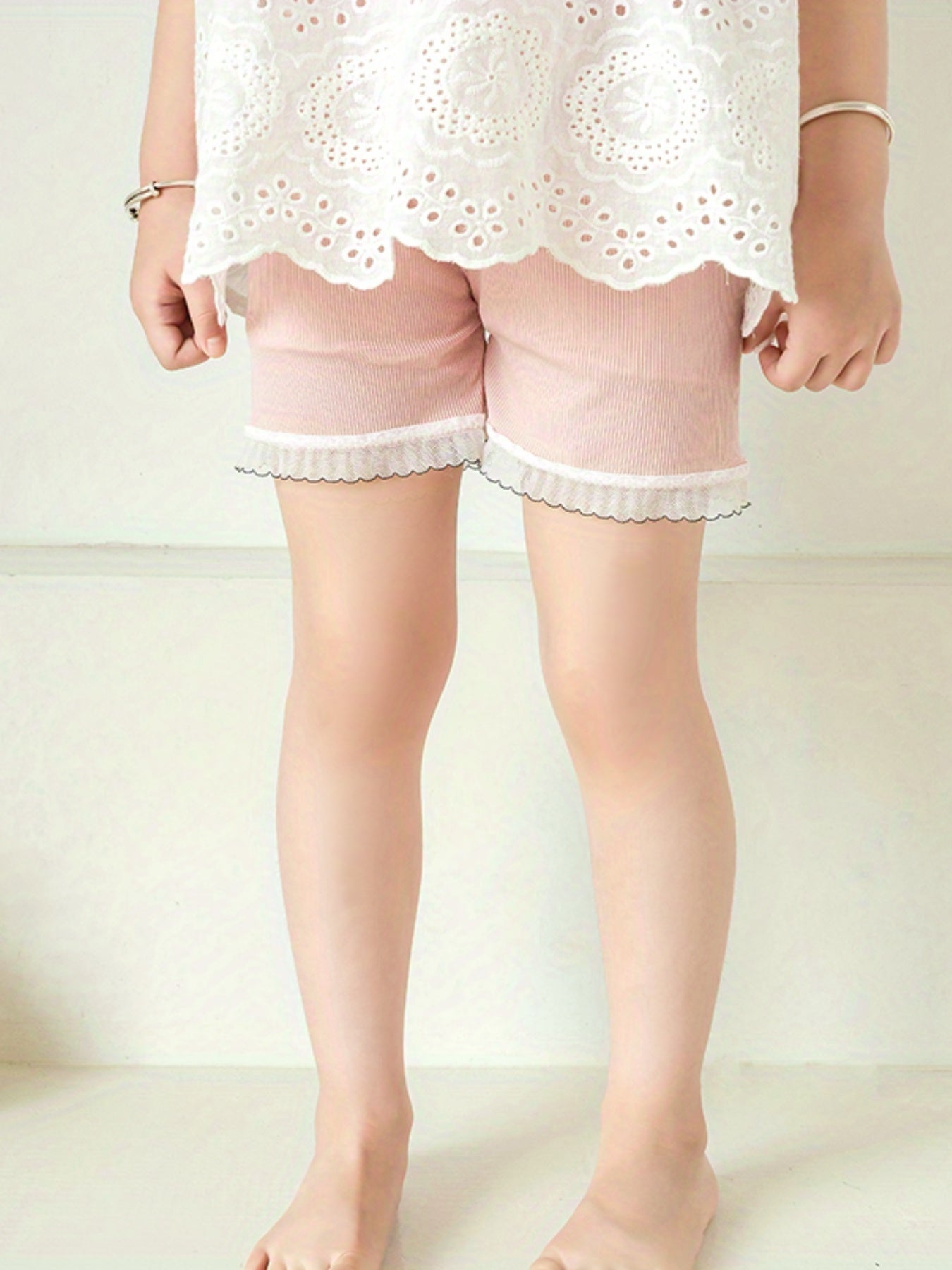 4pcs Girls Safety Shorts High Stretch Lace Trim Dance Bike Shorts