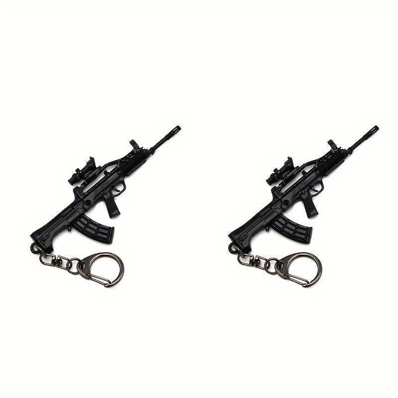 2pcs Mini Gun Model Keychain Alloy Keyring Bag Decoration Pendant Gift