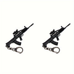 2pcs Mini Gun Model Keychain Alloy Keyring Bag Decoration Pendant Gift