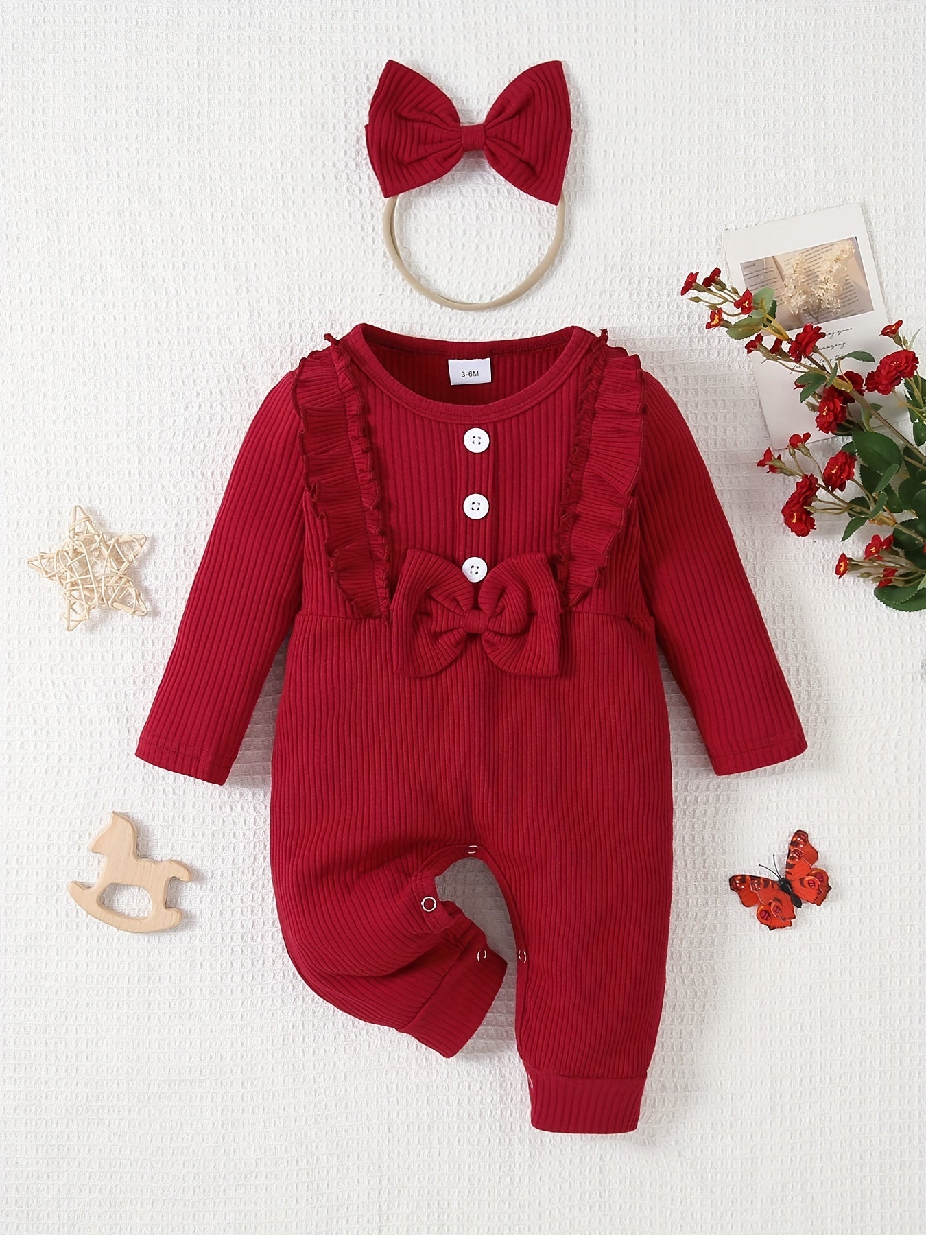 2pcs Baby Girls Cotton Onesie & Headband Set for Spring and Autumn