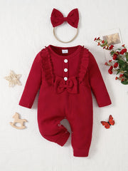 2pcs Baby Girls Cotton Onesie & Headband Set for Spring and Autumn