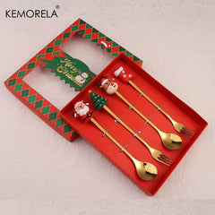 6PCS Christmas Fork And Spoon Set Stainless Steel Tableware Gift Set