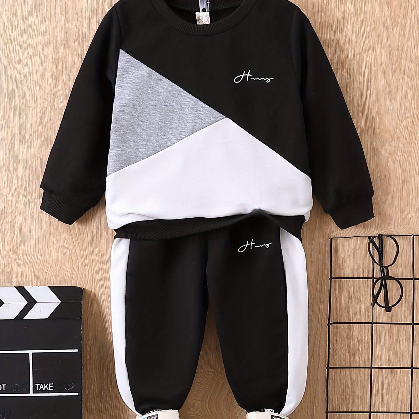 Boy's 2pcs Sweatshirt & Sweatpants Set Block Top Casual Outfits Kids