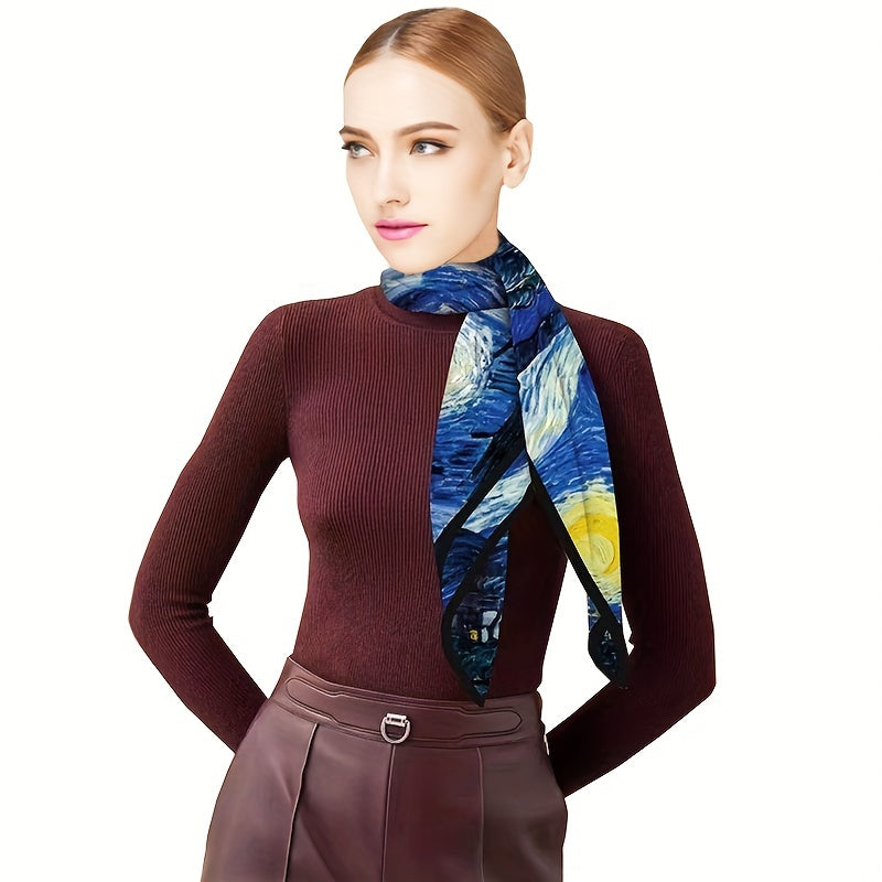 Oil Painting Print Square Scarf Shawl Twill Satin Silk Scarf