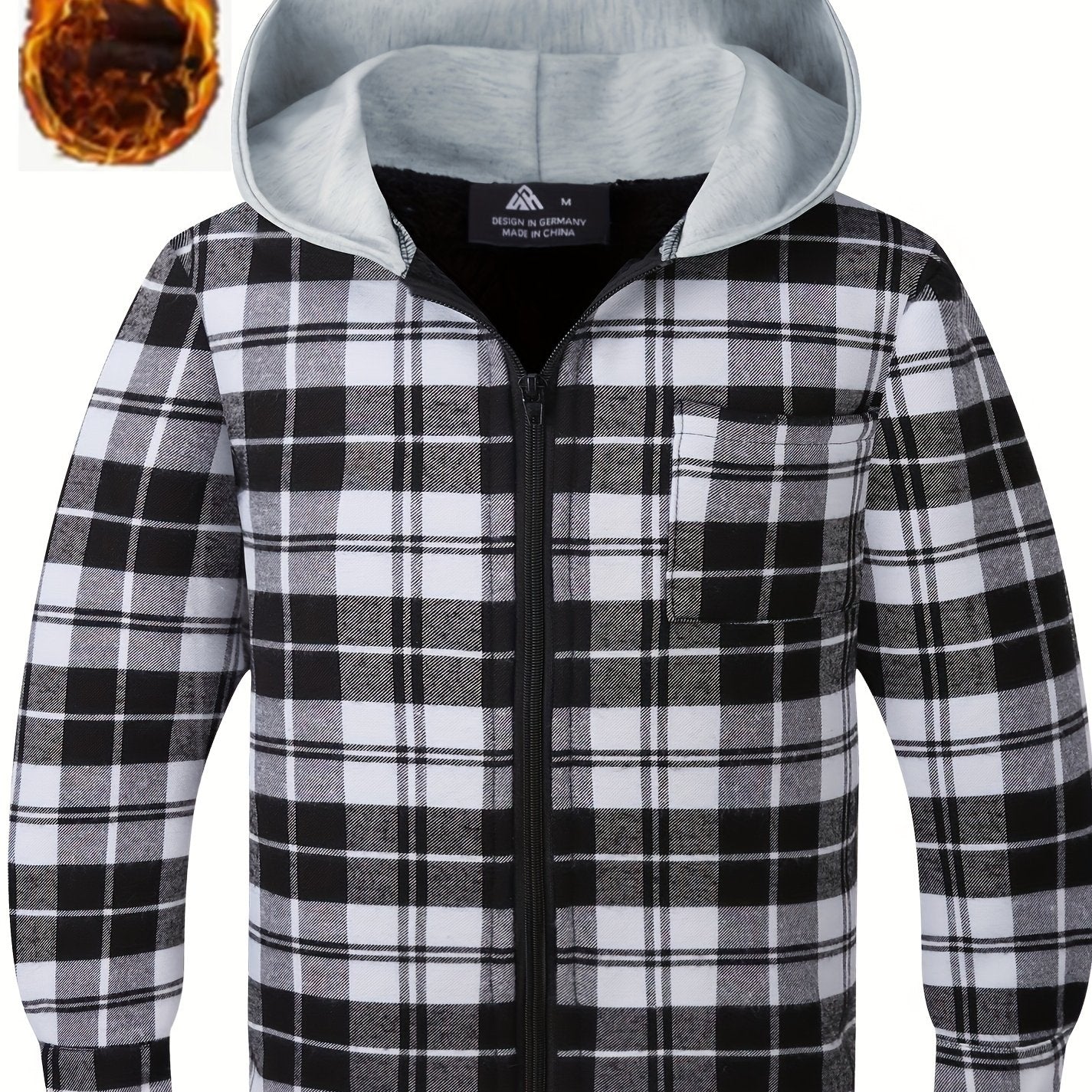 Kid's Plaid Pattern Hooded Jacket Zip Up Warm Coat Boy's Clothes