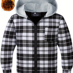 Kid's Plaid Pattern Hooded Jacket Zip Up Warm Coat Boy's Clothes