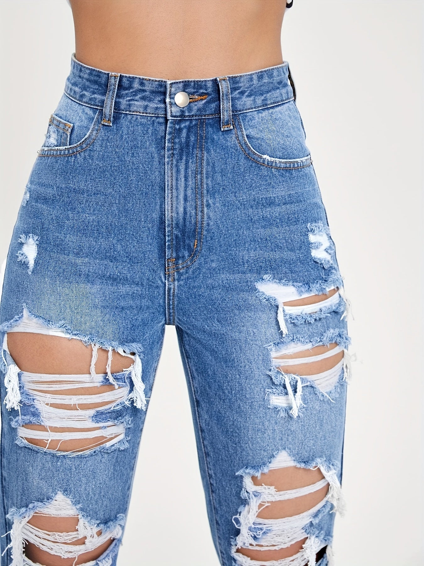 High Rise Distressed Cropped Denim Pants