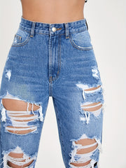 High Rise Distressed Cropped Denim Pants