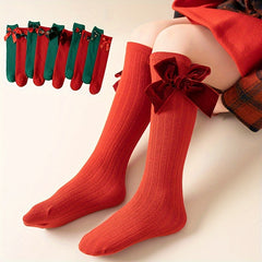 Winter Autumn Kids Knee High Christmas Socks Cotton Big Bow Soft Toddlers Prince