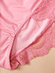 Floral Jacquard Lace Trim Panties Set Plus Size 3-Pack Women's Medium