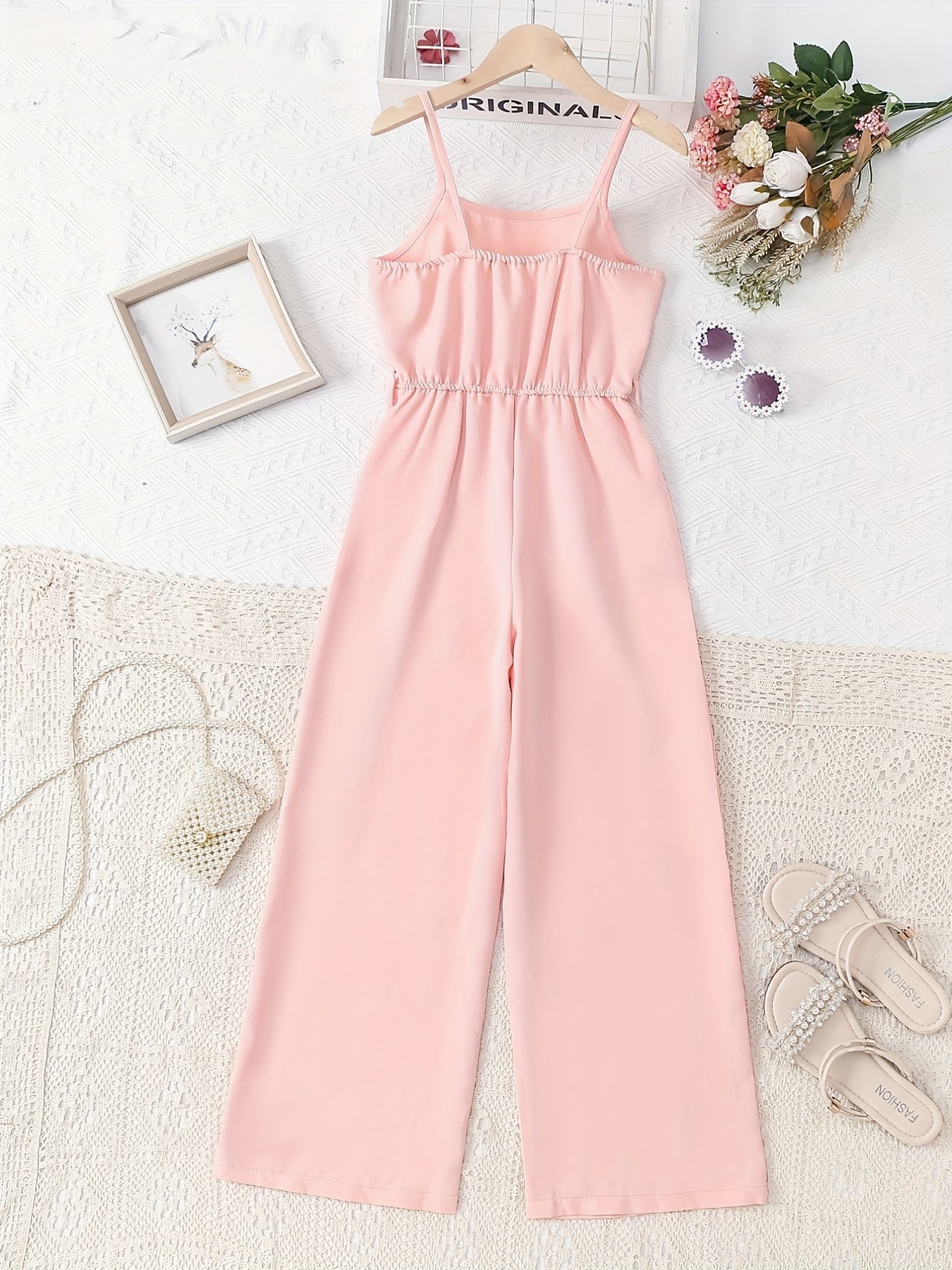 Girls' Vintage Elastic Waist Cami Jumpsuit for Holiday