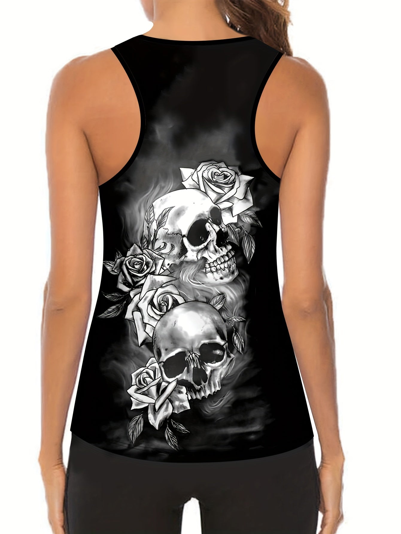 Women's Plus Floral Skull Print Tank Top & Leggings Set