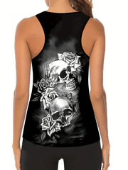 Women's Plus Floral Skull Print Tank Top & Leggings Set