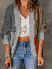 Colorblock Cable Knit Open Front Cardigan