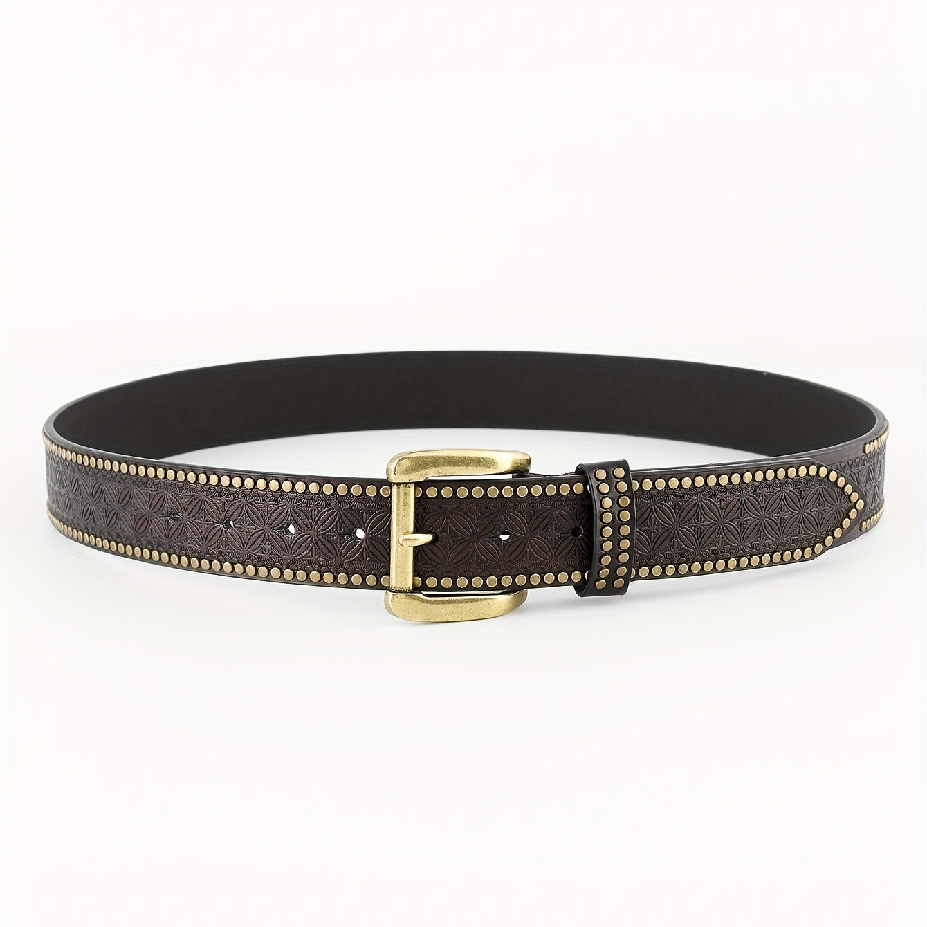 Men's Floral Pin Buckle Belt PU Leather Casual Jeans Pants Waist Strap