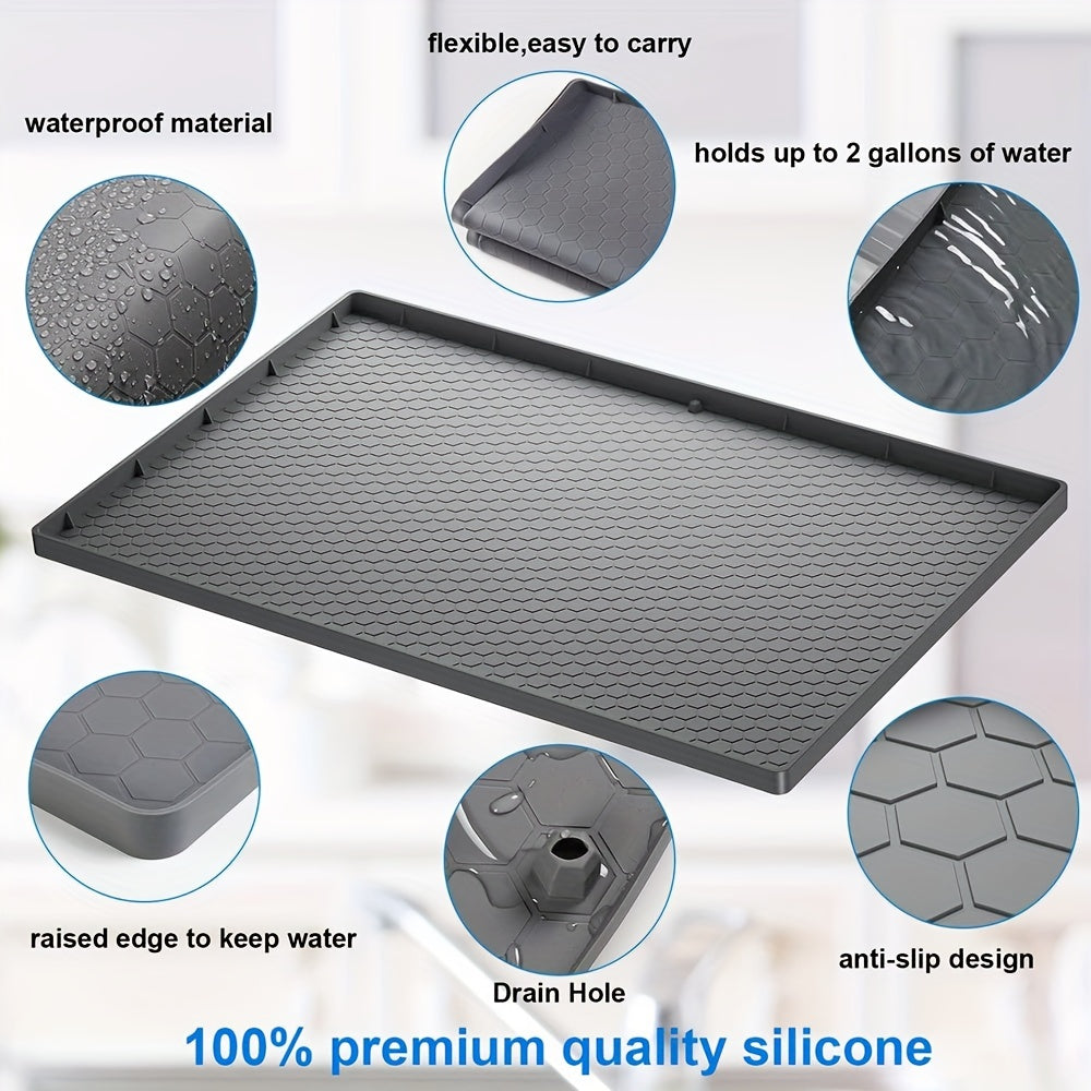 Waterproof Silicone Under Sink Mat with Drain Hole - Cabinet Tray Protector