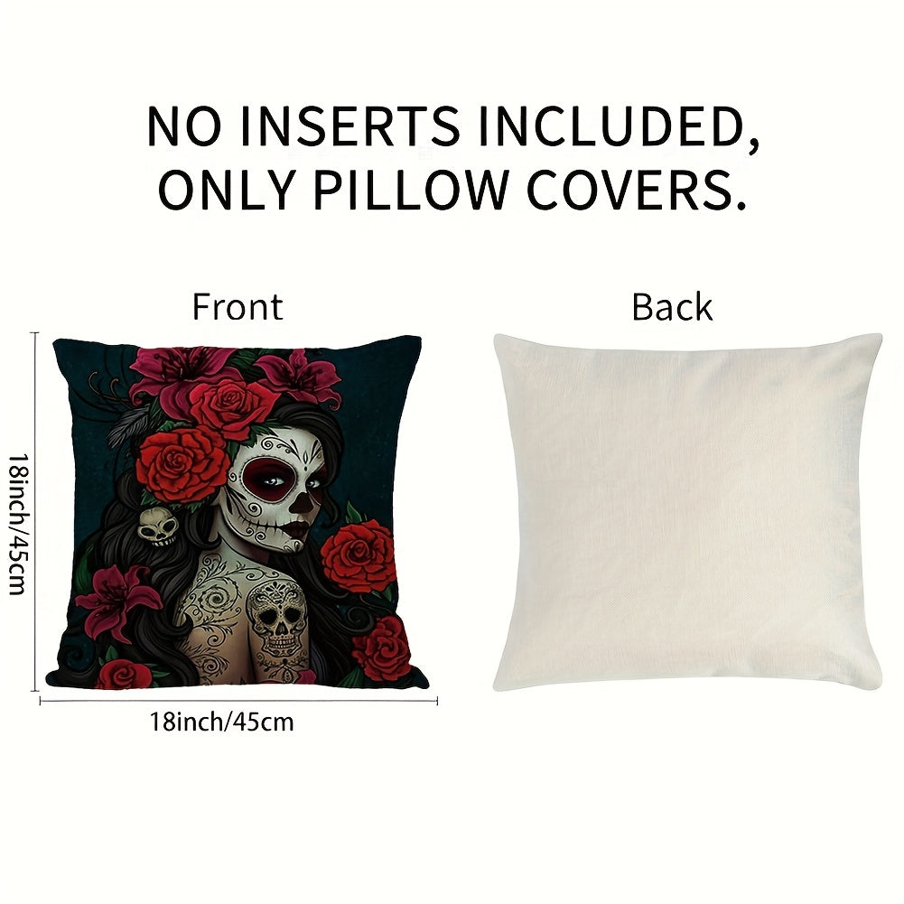 Skull Rose Linen Pillowcase 45x72cm Halloween Party Decoration