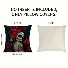 Skull Rose Linen Pillowcase 45x72cm Halloween Party Decoration